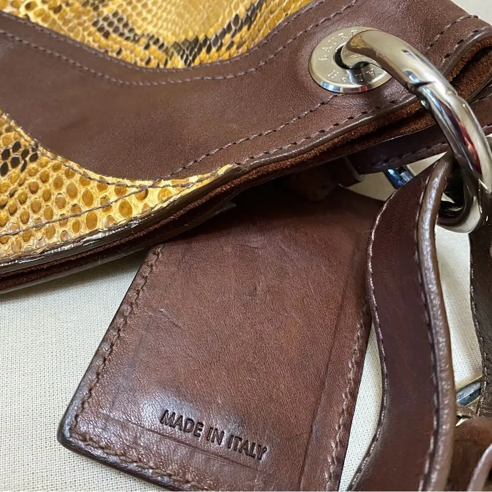 Ralph Lauren Collection Italian Tan Python Western Flame Stitch Hobo Handbag